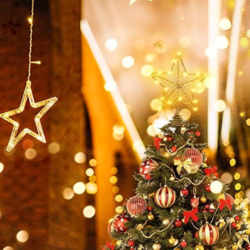 Toyandona Златна Ѕвезда 1pcs Божиќна Ѕвезда Дрво Топпер, Осветлена Новогодишна Елка Топпер Златна Новогодишна Елка Украс За