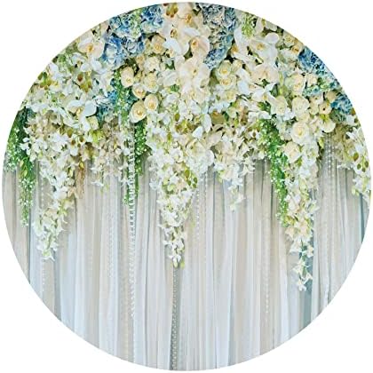 Yeelle 6.5x6.5ft Бели сини цвеќиња околу позадината на свадбената церемонија на свадбената церемонија на свадбената церемонија на свадбената