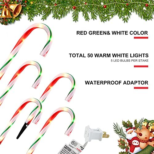 Heisok 10 инчи бонбони од трска светла на отворено （10 пакувања）, Божиќни бонбони светла, Божиќни украси на отворено за двор, црвени
