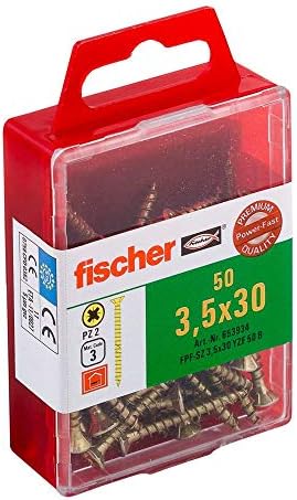 Fischer 653934 3.5 x 30 mm VG PZ цинк позлатена „моќна“ бројачи на главата-жолта