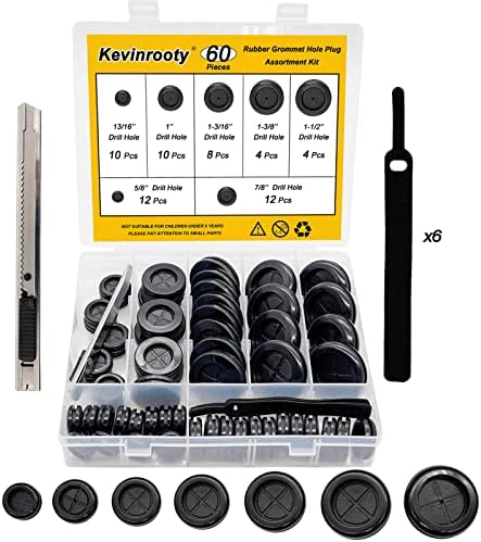 Kevinrooty 60-тина 7Size Gumber Grommet Assoment + Tools, двострана тркалезна гума дупка, дупка за дупчење 5/8 13/16 7/8 1 1-3/16 1-3/8