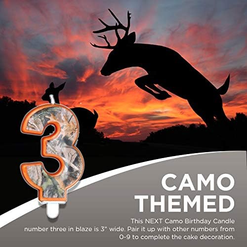 HAVERCAMP Следниот роденден на забавата на Камо број 3 Свеќа | 1 броење | Одлично за тематска забава на Хантер, мотив за маскирна, роденденски