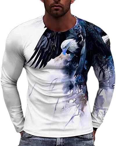 Машки маички со долг ракав 3Д дигитална печатена маица пролетна екипа на екипаж модна блуза тенок вклопуваат обични маички маички врвови