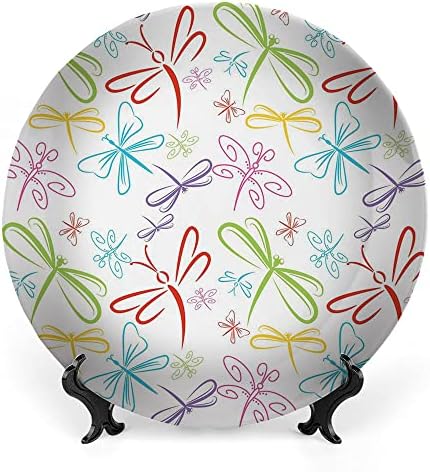 Плоча за керамички приказ на лигутари, керамички висечки декоративна чинија, симпатична инсекти крилести слобода симбол шарен, 7
