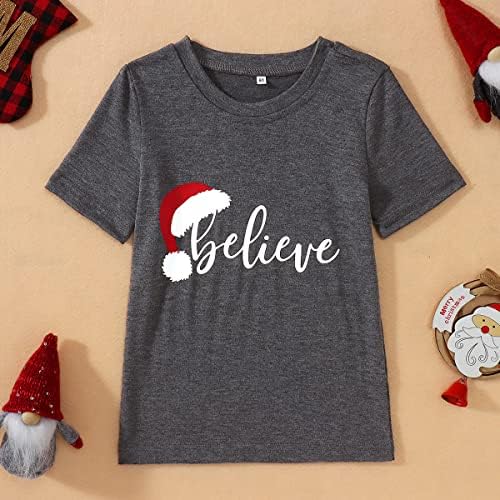 Соодветна семејна кошула за возрасни деца новороденче верувајте во маицата за кратки ракави за семејство Дедо Мраз Ромпер Божиќ подарок