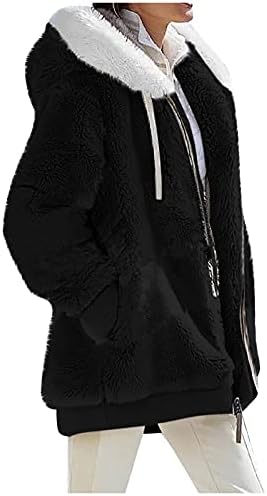 Зимски палта Cotecram за жени плус големина обична топла лесна руно јакна мода со качулка со јакна со шерпа со џебови