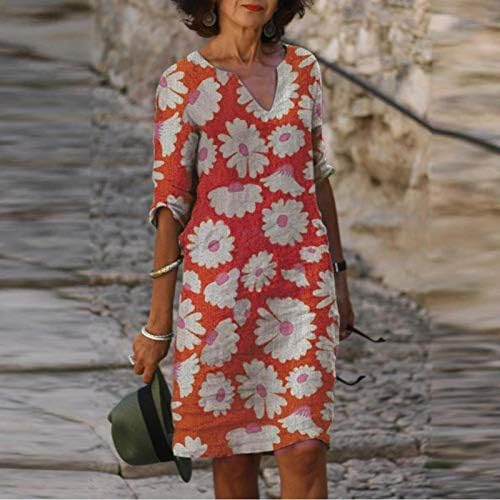 Лциво Жени 2023 Летен Секојдневен Фустан Елегантен Боемски Цветен Принт V Врат Фустан На Плажа Со Кратки Ракави