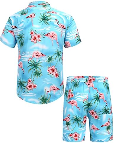 Коофанди машка хавајска појава сет летна плажа 2 парчиња облека со цветни кошули и шорцеви
