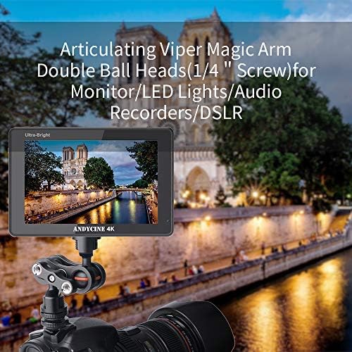 Andycine Viper Magic Arm, Double Ball Heads Camera Monitor Monitor Vlogger за LCD монитор/DV монитор/LED светла Аудио рекордери, DSLR
