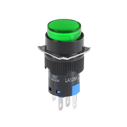 uxcell 16mm заклучување на копчето за притискање на копчето Зелено тркалезно копче 1 бр. 1 NC светло 24V