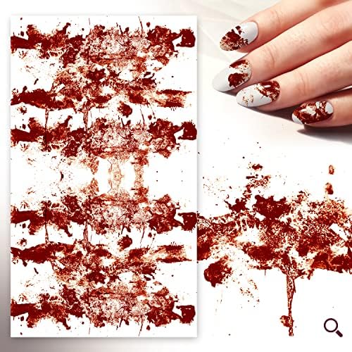 Налепници за нокти се распаѓаат со крвава крвава шема за Ноќта на вештерките гроздобер декор на ноктите