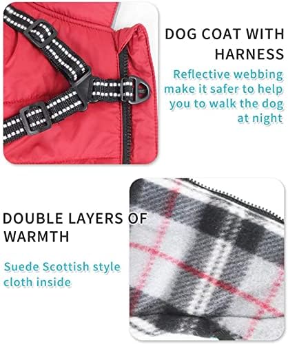 Зимско палто за кучиња Јуанинг со прицврстувач, рефлексивна јакна за кучиња миленичиња топло зип на ветровит, водоотпорен водоотпорен