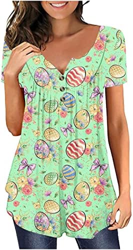 Симпатични јајца за зајаче печатени кошули за велигденски ден за жени кријат стомачни врвови 2023 година пролетни кратки ракави манчиња