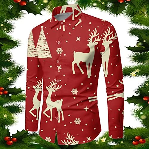 ZDDO Божиќно копче надолу кошули за мажи плус големина со долга ракав фустан кошула Божиќ Дедо Мраз Клаус костуми Дизајнерски кошули