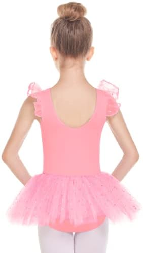 Flypigs Балетски леотарди за девојчиња балерина туту фустани со сјајно здолниште продолжение на ракав за ракав балетски танц фустан