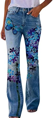 панталони Со Долниот Дел На Ѕвончето За жени Фармерки Со Висок Струк Долги Печатени Секојдневни Лабави Панталони Одблесок Обични Панталони