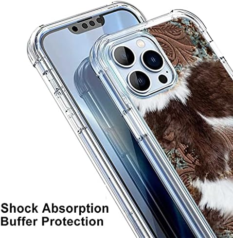 Xigue компатибилен со iPhone 14 Pro Max Western Case, Cowhide Brown Leather Turtquize Cowboy Western Graphic за iPhone Case Men Women,