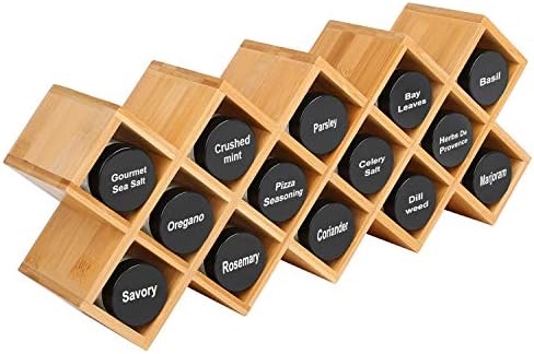 Организатор на criss-Criss-Cross 18-Jar Bamboo Countertop Spice Rack, кујнски кабинет шкаф за wallидови за зачини за зачини, погодни за шишиња