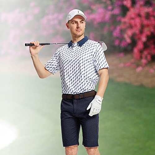 Менс голф кошула влага со суво вклопување на печатење со кратки ракави Поло кошули за мажи