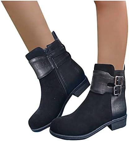 Bootsенски чизми на глуждот Цврст појас на глуждот, зашилен пети на пети со средна потпетица, модни чевли, женски чизми, женски чизми