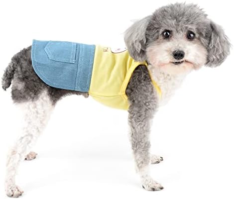 Ранфи кучиња тексас фустан за мали кучиња девојче симпатична облека за миленичиња со двојни џебови цртани буни печати кутре пролетно