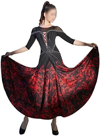 Jkuywx Femaleенски салон за танцување со фустан половина ракав валцерски костум за костуми мрежа танго танцувачка облека
