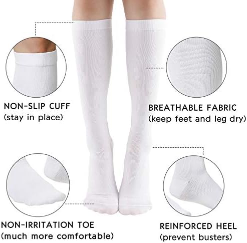 +Д-р 6 парови Компресија чорапи за циркулација на жени и мажи 8-15mmhg колено високи чорапи за поддршка за трчање, атлетски WHI10-13