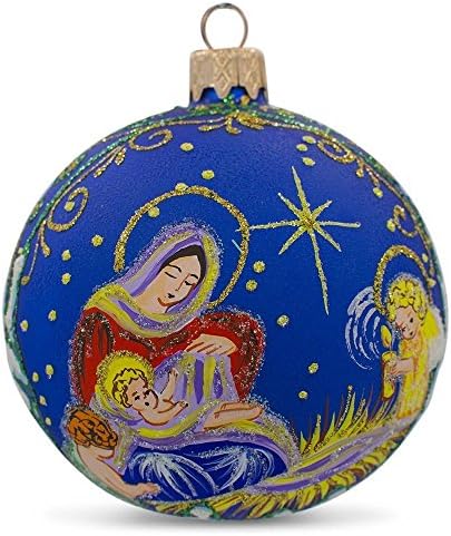Ангели со поглед на бебето Исус украински стаклен топка Божиќен украс 3,25 инчи