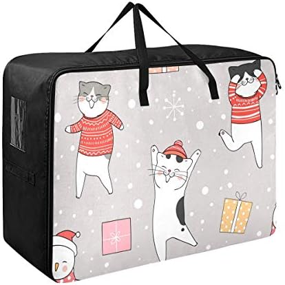 Торба За Складирање Со Голем Капацитет-Мачка Снег Божиќ Нова Година Јорган Облека Организатор Декорација Постелнина Патент Подвижна Торба