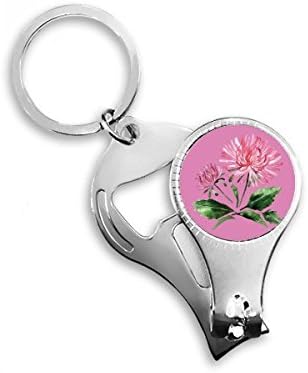 Акварел розов хризантема зеленило нокти за нокти прстен клуч за шишиња со шишиња за шишиња клипер