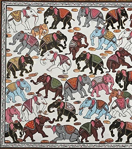 Егзотична Индија 28 x 18 слонови Патахитра слики | Традиционални бои | Рачно изработено | Слушаат за слоновите Патачи