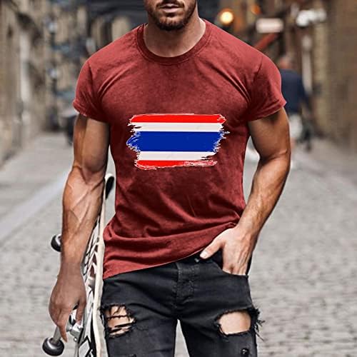 Спортска спортска маица за мажи, мажи обичен тркалезен врат 3Д знаме печатено пулвер патриотски маица фитнес шорцеви ракави маица