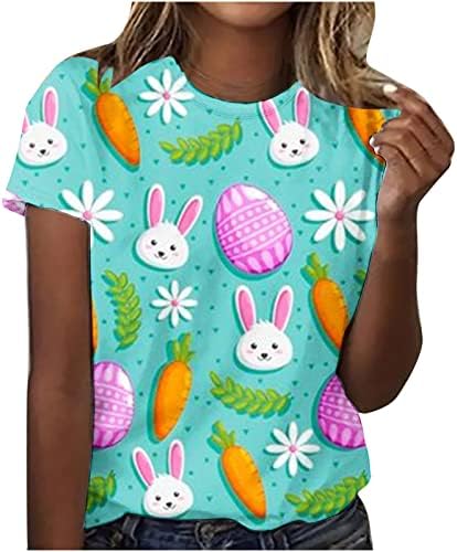 Women'sенски краток ракав Велигденски печатени маица за велигденски јајца удобни обични врвови за тинејџерски девојки летни екипаж маички за