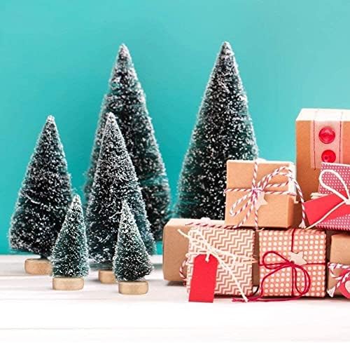 Божиќни Украси-Божиќни Украси, 12 парчиња Мини Новогодишна Елка Минијатурни Борови Сисални Дрвја Со Снег И Дрвена Основа За Божиќна Декорација