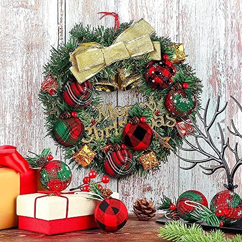 Исклучителни божиќни украсни подароци, 6 парчиња Украси За Божиќна Карирана Топка, 3 инчни Украси Од Биволска Карирана Ткаенина Со Борови Шишарки