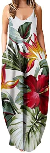 ZperVoba Maxi Fuestes за жени случајни бои во боја летни фустани против вратот шпагети ленти долги фустани со џебови од џебови