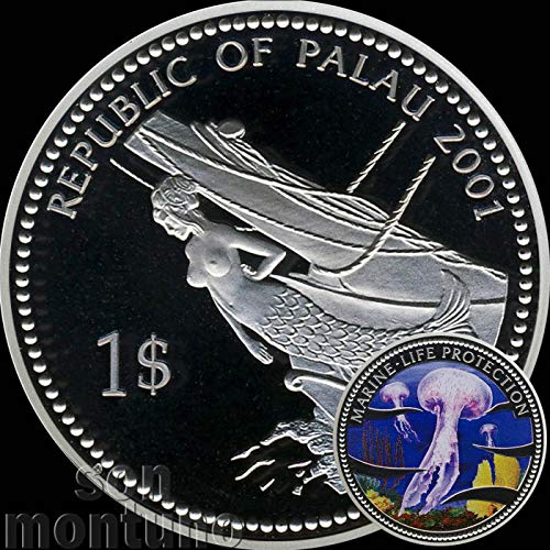 2001 МЕДУЗА МЕДУЗА - Палау Морски Живот Заштита Сребрена Позлатени Бакар Куни Еден Долар Монета 1 1 СИРЕНА