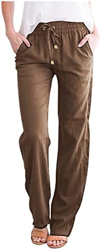 Женски Обични Панталони Права Нога Врвка За Влечење Еластична Висок Струк Лабави Удобни Лесни Панталони Со Џебови