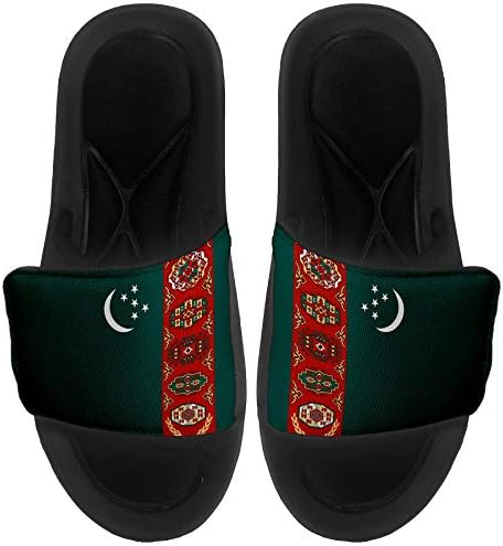 ExpressItbest Pushioned Slide -On сандали/слајдови за мажи, жени и млади - Знаме на Туркменистан - Туркменистанско знаме