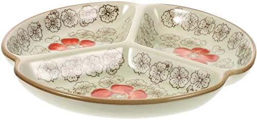Најдобронзон јапонски послужавник со чинија со чинија со керамички поделени десертни ленти сушени овошни плоча 3 прегради за складирање