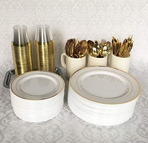 JL Prime 50 парчиња злато пластични лажици Масовно сет, злато за еднократно пластично прибор за јадење, тешки прибор за забава и свадба,