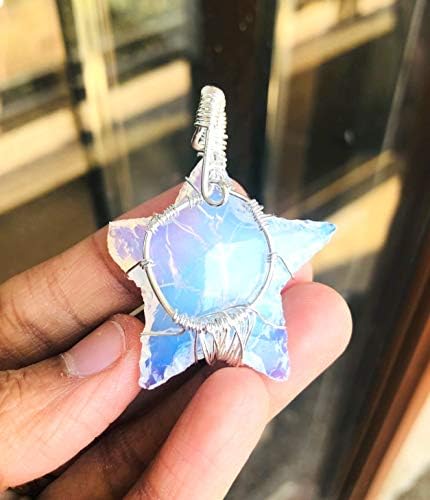 Crystalmiracle Opalite Star Pendant Wealning gigt Позитивен енергетски мир медитација рачно изработен додаток