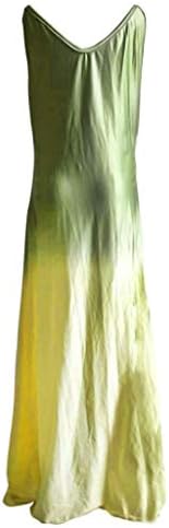 Women'sенски печатен макси резервоар со долг фустан, обичен дами, летни фустани за жени, трендовски плажа без ракави камизол v-врат жолта