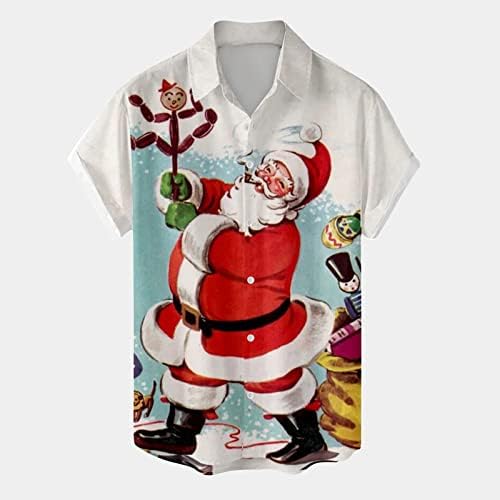 ДСОДАН Божиќно копче за мажи надолу со кошули Краток ракав Смешен Божиќ Дедо Мраз Хавајски кошула за забава графички куглачки кошули