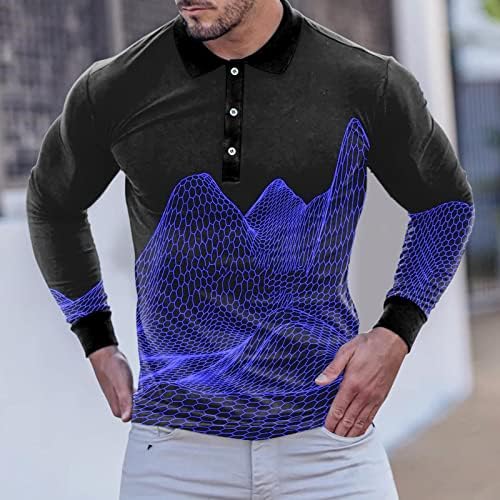 Zddo Mens Graphic Polo кошули, улична уметност 3D гроздобер случајно копче на вратот на вратот, тенок фит тениски спортски новите кошула