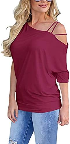 Врвови за жени, женски лето лето едно од рамото маички со кратки ракави со цврсти блузи кошули