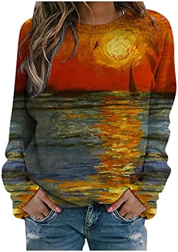 Женска Мода Печатени Круг Вратот Дуксер Пуловер Повик Лабава Блуза Врвот Поштенски качулка За Жени