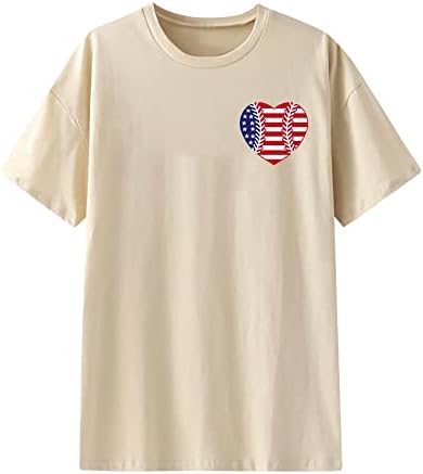 Денот на независноста кошула женски преголеми врвови капка рамената Туника Топ во САД знаме за печатење графички маички лабави бејзбол