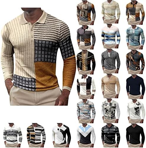 Менки за мажи Фростлуини, трендовски 3Д печатење лапел кошула, обична тенка боја блок со долги ракави врвови маица пуловер