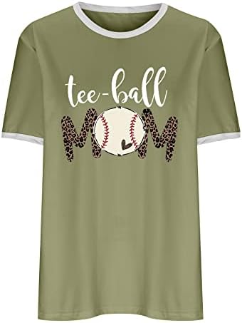 Т-топка бејзбол маица маица жени смешно бејзбол буква печатена маичка боја блок со краток ракав леопард врвна блуза